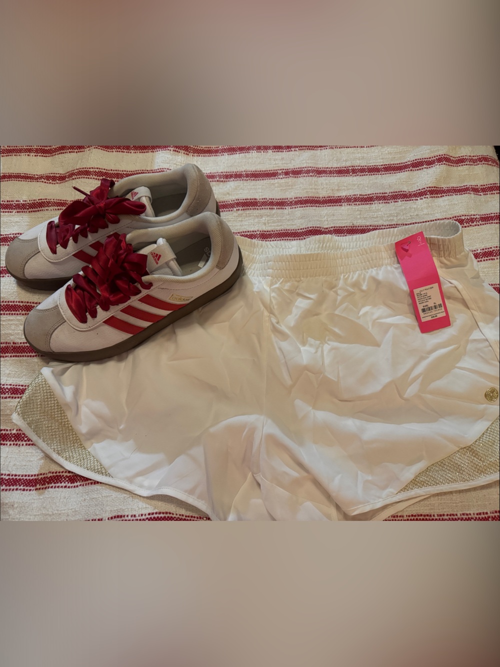 Lilly Pulitzer White Athletic Shorts with Gold Trim